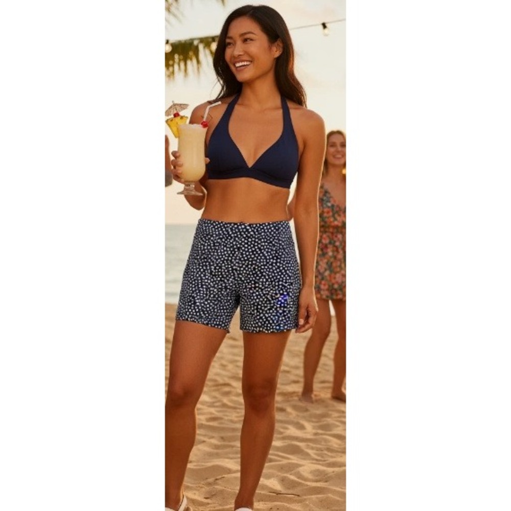 Spanx Sunshine Shorts Womens Small Pull On Stretch Blue White Dot UPF 50 Pockets